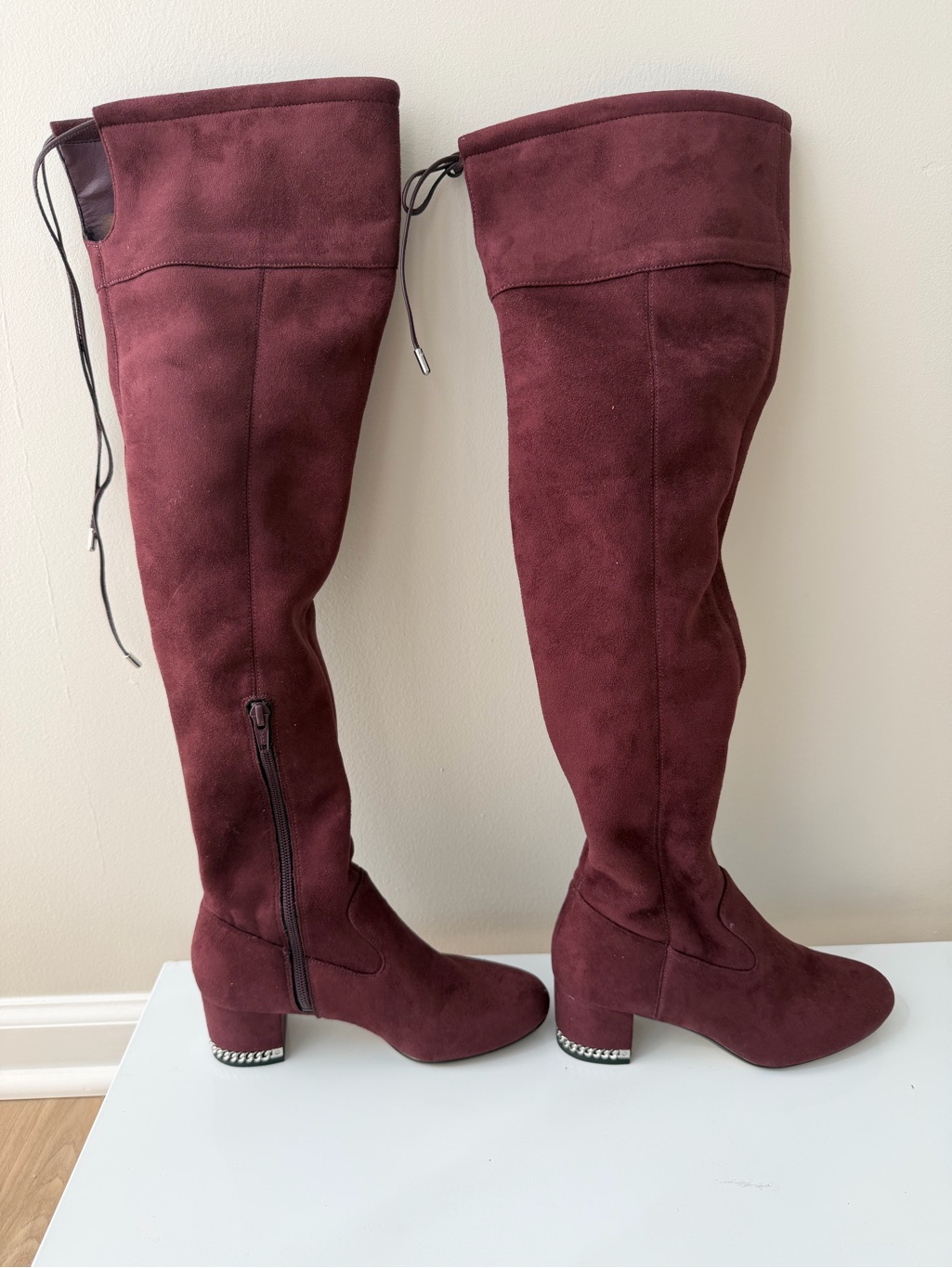 Michael Kors Burgundy Suede Over-The-Knee Boots Size 5m 20.5” Shaft Block Heel